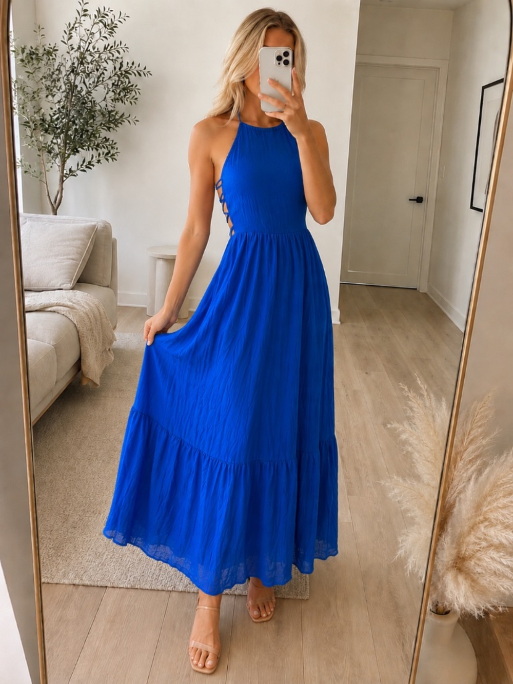 NWT Blue Boho Lace Back Dress Medium